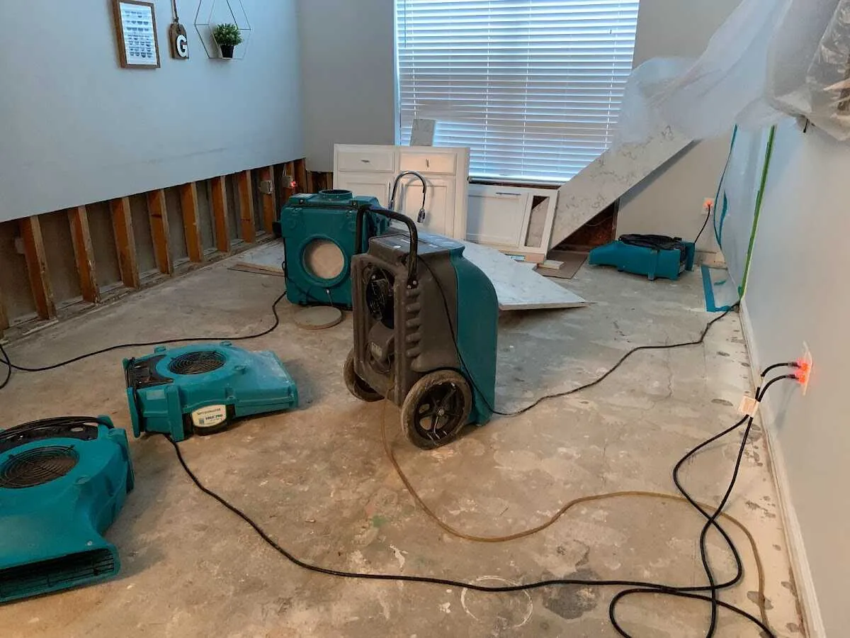 Dehumidifier in flood-cut room for Water Damage Restoration in Altamont